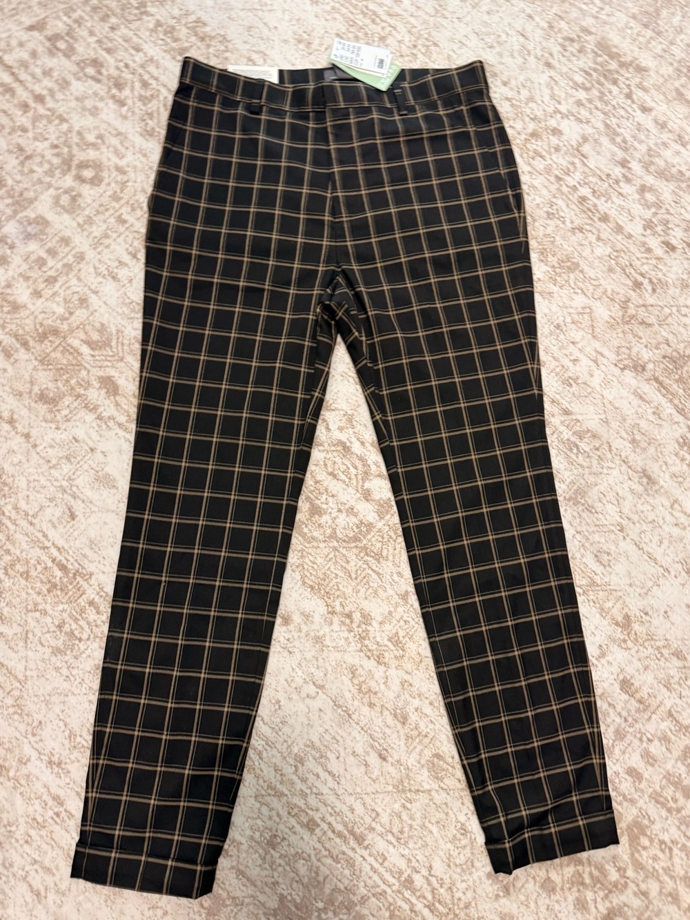 H&M Black Pants with Tan Windowpane Check